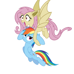 Size: 1600x1600 | Tagged: safe, artist:themomoko, imported from derpibooru, fluttershy, rainbow dash, bat pony, pegasus, pony, bat ponified, bat wings, female, flutterbat, flutterdash, lesbian, mare, race swap, shipping, simple background, transparent background, wings