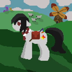Size: 768x768 | Tagged: safe, artist:castafae, imported from derpibooru, oc, oc:faint rune, earth pony, pony, sheep, female, pixel art, windmill