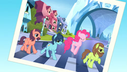 Size: 1920x1080 | Tagged: safe, imported from derpibooru, screencap, lonely hearts, northern song, pinkie pie, strawberry fields, earth pony, pony, party pooped, abbey road, beard, crystal empire, facial hair, george harrison, john lennon, male, paul mccartney, pinko starr, ponified, pronking, stallion, the beatles, walking