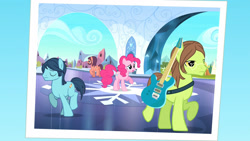 Size: 1920x1080 | Tagged: safe, imported from derpibooru, screencap, lonely hearts, northern song, pinkie pie, strawberry fields, earth pony, pony, party pooped, background pony, beard, cutie mark, facial hair, female, frown, george harrison, glasses, guitar, john lennon, male, mare, musical instrument, open mouth, paul mccartney, pinko starr, ponified, raised hoof, stallion, the beatles