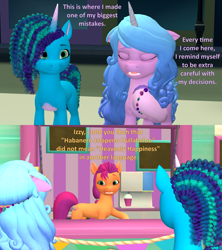 Size: 1920x2160 | Tagged: safe, artist:red4567, imported from derpibooru, izzy moonbow, sunny starscout, earth pony, pony, unicorn, 3d, atg 2023, coat markings, dialogue, female, g5, hoof heart, hoof hold, mare, misty brightdawn, newbie artist training grounds, socks (coat markings), source filmmaker, trio, unamused, underhoof, unshorn fetlocks, upside-down hoof heart