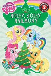 Size: 1696x2560 | Tagged: safe, imported from derpibooru, applejack, fluttershy, pinkie pie, rainbow dash, earth pony, pegasus, pony, bauble, book cover, box, christmas, christmas tree, cover, female, fir tree, flying, g4, holiday, holly, holly in mane, holly jolly harmony, mare, official, ornament, passport to reading, stock vector, tinsel, tree, tree topper