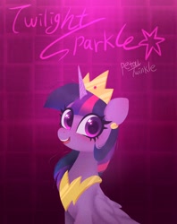 Size: 1620x2048 | Tagged: safe, artist:petaltwinkle, imported from derpibooru, twilight sparkle, alicorn, pony, crown, ear piercing, earring, female, jewelry, looking at you, mare, name, open mouth, open smile, peytral, piercing, regalia, signature, smiling, smiling at you, solo, twilight sparkle (alicorn)