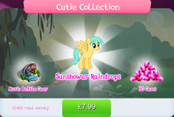 Size: 1267x855 | Tagged: safe, imported from derpibooru, sunshower raindrops, pegasus, pony, bundle, bush, costs real money, english, female, gameloft, gem, mare, mobile game, my little pony: magic princess, numbers, official, sale, solo, solo focus, spread wings, text, wings