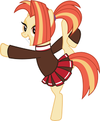 Size: 3261x3934 | Tagged: safe, artist:surprisepi, imported from derpibooru, shimmy shake, earth pony, pony, 2 4 6 greaaat, bipedal, cheerleader, clothes, female, raised hoof, raised leg, skirt, smiling, solo, vector