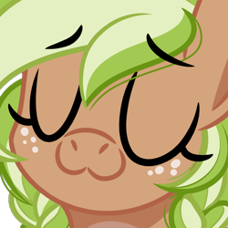 Size: 1000x1000 | Tagged: safe, artist:emberslament, imported from derpibooru, oc, oc only, oc:sylvia evergreen, pony, bust, commission, emote, eyebrows, eyebrows visible through hair, eyes closed, female, freckles, portrait, simple background, solo, transparent background, uwu, ych result