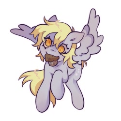 Size: 935x935 | Tagged: safe, artist:ghuoulish, imported from derpibooru, derpy hooves, pegasus, pony, cute, daaaaaaaaaaaw, food, muffin, raised hoof, simple background, solo, spread wings, white background, wings