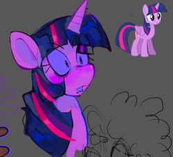 Size: 1215x1103 | Tagged: safe, artist:burgerputty, imported from derpibooru, twilight sparkle, alicorn, pony, bust, gray background, open mouth, simple background, sketch, solo, twilight sparkle (alicorn)