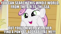 Size: 1920x1080 | Tagged: safe, edit, edited screencap, imported from derpibooru, screencap, sweetie belle, best pony, caption, cute, diasweetes, image macro, squishy cheeks, text, truth