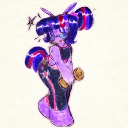 Size: 1080x1080 | Tagged: safe, artist:ombnom, imported from derpibooru, twilight sparkle, unicorn, clothes, glasses, open mouth, ponytail, solo, sweat, sweatdrop