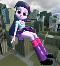 Size: 3886x4218 | Tagged: safe, artist:shot678, imported from derpibooru, twilight sparkle, equestria girls, 3d, bedroom eyes, city, female, giantess, gmod, lidded eyes, looking at you, macro