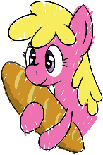 Size: 146x220 | Tagged: safe, artist:purppone, cherry berry, pony, baguette, bread, food, happy, solo