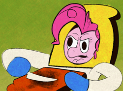 Size: 2396x1773 | Tagged: safe, artist:purppone, pinkie pie, pony, bread, clothes, costume, derp face, food, pinktober, pinktober 2022, powdered toast man, solo, toast, wall eyed