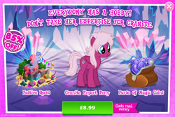 Size: 1953x1301 | Tagged: safe, idw, imported from derpibooru, pegasus, pony, advertisement, bush, costs real money, dad joke, english, female, folded wings, gameloft, idw showified, magic coins, mare, mobile game, my little pony: magic princess, numbers, official, paint, paint can, pencil, pun, rock, sale, solo, text, unnamed character, unnamed pony, wings