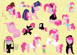 Size: 3508x2480 | Tagged: safe, artist:purppone, pinkie pie, pony, alicorn costume, chef, chef's hat, clothes, costume, cultist, curve, detective, fake horn, fake wings, flapper, flapper costume, gangster, hat, lightswitch, ninja, nosferatu, nun, nun outfit, nurse, nurse hat, nurse outfit, pinktober, pinktober 2022, police, police uniform, prison outfit, punk rock, ratatouille, twilight sparkle costume