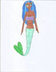 Size: 1700x2200 | Tagged: safe, artist:justinandrew1984, imported from derpibooru, human, mermaid, alternate hairstyle, ariel, crossovers, dark skin, disney, g5, humanized, misty brightdawn, solo, the little mermaid (live action), traditional art