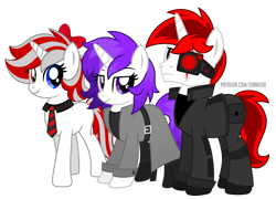 Size: 1000x721 | Tagged: safe, artist:jennieoo, imported from derpibooru, oc, oc:atlas, oc:diamond storm, oc:jewel, cyborg, cyborg pony, pony, unicorn, clothes, coat, looking at you, necktie, show accurate, simple background, smiling, smiling at you, transparent background, vector