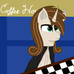 Size: 4000x4000 | Tagged: safe, artist:midnightbloom, imported from derpibooru, oc, oc only, unicorn, chess, chessboard, coffee shop, horn, male, solo, unicorn oc