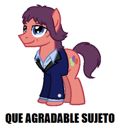 Size: 370x393 | Tagged: safe, imported from derpibooru, northern song, pony, clothes, george harrison, jelly beans, meme, ponified, que agradable sujeto, simple background, smiling, suit, the beatles, the simpsons, white background