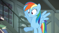 Size: 1280x720 | Tagged: safe, imported from derpibooru, screencap, rainbow dash, pony, daring don't, book, solo