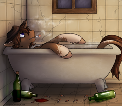 Size: 1150x1000 | Tagged: safe, artist:yarugreat, imported from derpibooru, oc, oc only, pony, unicorn, bathtub, cigarette, smoking, solo