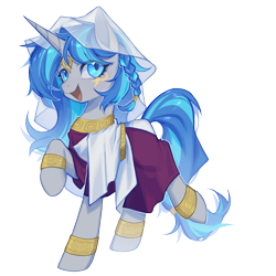 Size: 2000x2000 | Tagged: safe, artist:柒食萬, imported from derpibooru, oc, oc:cork, pony, unicorn, byzantine, clothes, cute, dark skin, egyptian, female, greek, long mane, mare, solo, solo female