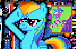 Size: 1150x752 | Tagged: safe, imported from derpibooru, rainbow dash, starlight glimmer, sunny starscout, trixie, twilight sparkle, alicorn, pegasus, pony, no second prances, april fools, g5, help, pixel art, r/place, r/place2023, reddit, twilight sparkle (alicorn)