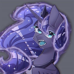 Size: 3598x3598 | Tagged: safe, artist:mugitya012, imported from derpibooru, princess luna, alicorn, pony, female, gray background, open mougth, simple background, solo