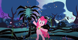 Size: 1350x704 | Tagged: safe, imported from derpibooru, screencap, pinkie pie, tree of harmony, earth pony, pony, bipedal, confetti, element of laughter, female, solo