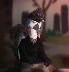 Size: 2070x2160 | Tagged: safe, artist:chevapchichi_, imported from derpibooru, oc, oc:askor, griffon, equestria at war mod, clothes, griffon oc, iron cross, military uniform, panzer, solo, tank (vehicle), uniform