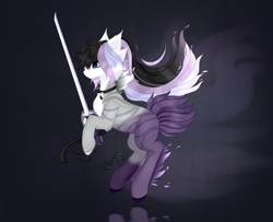 Size: 4248x3456 | Tagged: safe, artist:hell-fire13, imported from derpibooru, oc, oc only, earth pony, pony, choker, earth pony oc, hoof hold, rearing, solo, sword, weapon