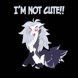 Size: 1280x1280 | Tagged: safe, artist:angry_platypus, imported from derpibooru, demon, demon pony, hellhound, original species, pony, angry, hellhound pony, helluva boss, i'm not cute, looking at you, loona (helluva boss), ponified, sitting, solo