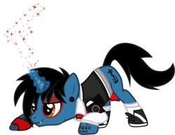 Size: 1660x1272 | Tagged: safe, artist:lightningbolt, derpibooru exclusive, imported from derpibooru, pony, unicorn, .svg available, armband, belt, clothes, crouching, ear piercing, eyeshadow, fingerless gloves, fireworks, frank iero, gauges, gloves, glowing, glowing horn, gun, hair over one eye, horn, horn piercing, lip piercing, long sleeves, makeup, male, my chemical romance, necktie, nose piercing, piercing, ponified, shirt, shoes, show accurate, simple background, smiling, smirk, socks, solo, sparks, stallion, svg, t-shirt, tattoo, transparent background, undershirt, vector, vest, weapon