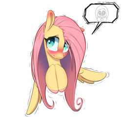 Size: 1000x952 | Tagged: safe, artist:inkypuso, imported from derpibooru, fluttershy, pegasus, pony, blushing, bust, colored hooves, cute, ear blush, eye clipping through hair, female, fingers together, hooves to the chest, mare, shivering, shyabetes, simple background, solo, unshorn fetlocks, white background