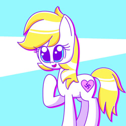 Size: 894x894 | Tagged: safe, edit, editor:undeadponysoldier, imported from ponybooru, oc, oc:aryanne, earth pony, pony, aryanbetes, cute, female, happy, looking at you, mare, nazi, solo, swastika, text edit