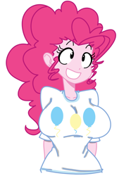 Size: 1294x1742 | Tagged: dead source, safe, artist:reiduran, color edit, edit, imported from derpibooru, pinkie pie, human, equestria girls, big breasts, breasts, busty pinkie pie, clothes, colored, female, g4, grin, simple background, smiling, solo, white background