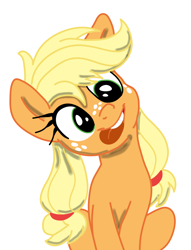 Size: 1084x1418 | Tagged: safe, artist:sorcerushorserus, color edit, edit, imported from derpibooru, applejack, earth pony, pony, colored, cute, derp, female, filly, filly applejack, foal, freckles, g4, head tilt, jackabetes, mare, pigtails, silly, silly face, silly pony, simple background, sitting, solo, tongue out, twintails, white background, who's a silly pony, younger