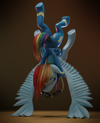 Size: 1560x1920 | Tagged: safe, artist:enteryourponyname, imported from derpibooru, rainbow dash, pegasus, pony, 3d, blender, blender cycles, butt, clothes, eyes closed, female, floppy ears, goggles, mare, plot, push-ups, solo, underhoof, uniform, upside down, wing-ups, wonderbolts uniform