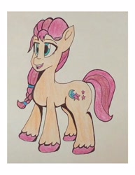 Size: 1275x1650 | Tagged: safe, artist:artevi, imported from derpibooru, sunny starscout, earth pony, pony, colored, female, g5, mare, my little pony: a new generation, pencil drawing, smiling, solo, traditional art