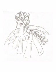 Size: 1275x1650 | Tagged: safe, artist:artevi, imported from derpibooru, cozy glow, pegasus, pony, female, looking at you, mare, older, pencil drawing, spread wings, traditional art, wings