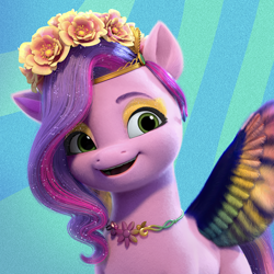 Size: 1024x1024 | Tagged: safe, imported from derpibooru, pipp petals, pegasus, pony, abstract background, app icon, bridlewoodstock, female, floral head wreath, flower, g5, gameloft, jewelry, mare, my little pony: make your mark, my little pony: make your mark chapter 4, my little pony: mane merge, necklace, official, solo