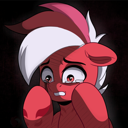 Size: 2412x2426 | Tagged: safe, artist:joaothejohn, imported from derpibooru, oc, oc:flamebrush, pegasus, pony, anxiety, crying, despair, floppy ears, looking down, pegasus oc, sad, simple background, wings