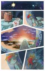 Size: 2006x3130 | Tagged: safe, artist:seventozen, imported from derpibooru, rainbow dash, pony, comic:the problem of parthus, barrel, solo, sunset