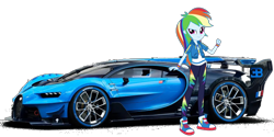 Size: 1520x760 | Tagged: safe, artist:twilirity, imported from derpibooru, rainbow dash, equestria girls, equestria girls series, blue, bugatti, car, clothes, converse, equestria girls 10th anniversary, female, geode of super speed, hoodie, jacket, magical geodes, pants, pose, shoes, simple background, solo, sports car, transparent background