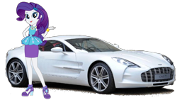 Size: 1520x855 | Tagged: safe, artist:twilirity, imported from derpibooru, rarity, equestria girls, equestria girls series, aston martin, car, clothes, equestria girls 10th anniversary, female, geode of shielding, high heels, magical geodes, pose, rarity peplum dress, shoes, simple background, solo, sports car, transparent background, white