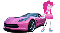 Size: 1520x855 | Tagged: safe, artist:twilirity, imported from derpibooru, pinkie pie, equestria girls, equestria girls series, car, chevrolet corvette, clothes, corvette, equestria girls 10th anniversary, female, geode of sugar bombs, magical geodes, pink, pose, simple background, solo, sports car, transparent background