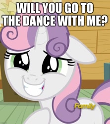 Size: 910x1024 | Tagged: safe, edit, edited screencap, imported from derpibooru, screencap, sweetie belle, bloom and gloom, caption, clubhouse, cropped, crusaders clubhouse, cute, floppy ears, image macro, looking at you, smiling, smiling at you, solo, talking to viewer, text