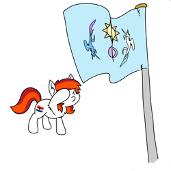 Size: 3508x3508 | Tagged: safe, artist:ponny, imported from derpibooru, oc, oc only, oc:silverfoot, earth pony, colored, equestrian flag, female, flag, flag pole, flag waving, salute, simple background, solo, white background