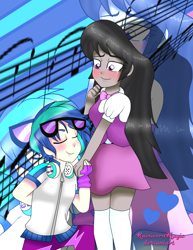 Size: 1700x2200 | Tagged: safe, artist:rainicornmagic, imported from derpibooru, dj pon-3, octavia melody, vinyl scratch, equestria girls, blushing, clothes, equestria guys, female, half r63 shipping, lesbian, male, record scrape, rule 63, scrapetavia, scratchtavia, shipping, straight