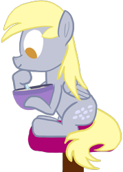 Size: 2080x2909 | Tagged: safe, artist:wissle, imported from derpibooru, derpy hooves, pegasus, pony, atg 2023, baking, bowl, dough, female, happy, looking down, mare, mixing bowl, newbie artist training grounds, simple background, sitting, solo, spoon, stirring, stool, transparent background